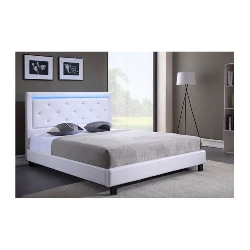FILIP Lit adulte contemporain simili blanc - Sommier et tete de lit avec LED inclus - l 160 x L 200 cm