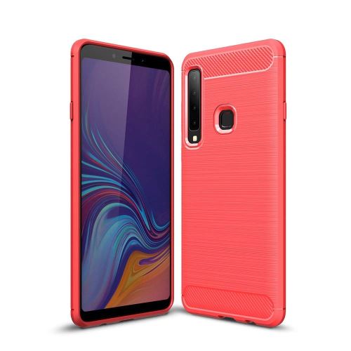 Coque Souple en Gel Silicone pour Samsung Galaxy A9 2018 Carbone effet Brossé - Rouge