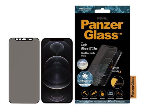 PanzerGlass Black & Case Friendly Privacy - Protection d'écran pour téléphone portable - avec filtre de confidentialité - noir - pour Apple iPhone 12, 12 Pro
