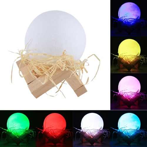 Veilleuse 3D Sans Fil Lune 7 Couleurs Luminaire LED Bouton Tactile USB 310 Mah - YONIS