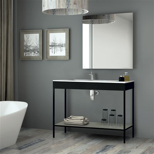 Meuble salle de bain noir 120 cm + vasque céramique, Metal
