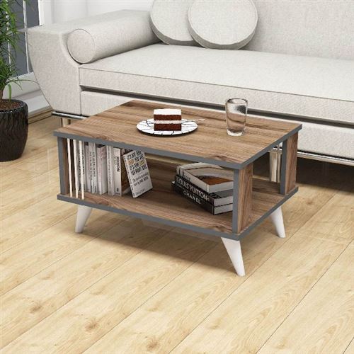 HOMEMANIA Table Basse Nicol Porte-Revues, Livres - avec Étagère - pour Salon, Canapé - Noyer, Anthracite, Blanc en Bois, 70 x 50 x 40 cm