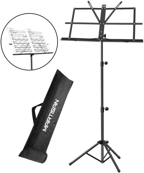 MARTISAN Pupitres de musique Pupitre pour Partition en Livres, Pupitre d'orchestre en Métal avec Sac Transport, Charge Max 1.5kgs, Hauteur Ajustable