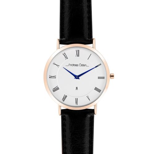 Montre Homme Andreas Osten Cadran 40mm En Steel Blanc Et Bracelet Noir En Cuir AO-80