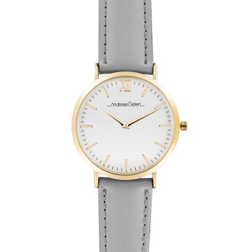 Montre Femme Andreas Osten Cadran 40mm En Acier Blanc Et Bracelet Gris En Cuir AO-163