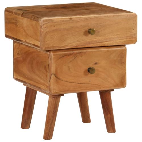 Meelady Table de Chevet Table de Nuit en Bois d'Acacia Massif avec 2 Tiroirs 40 x 35 x 49 cm