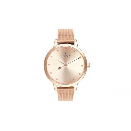 Montre Femme Charlotte Raffaelli Mouvement Quartz Cadran Rose Doré 36mm Et Bracelet Rose Doré En Maille CRB020