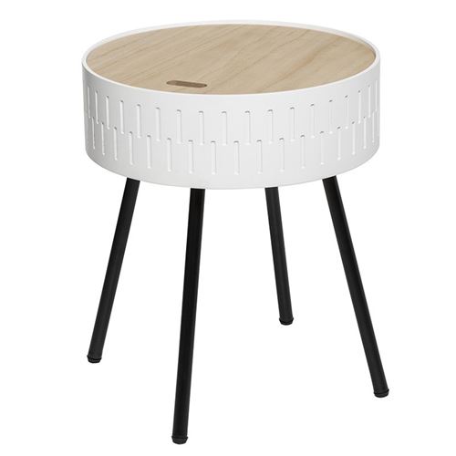 Atmosphera Blanc Table D'appoint Coffre Scandi Shiro - Diam. 38 X H. 45 Cm - Image 2