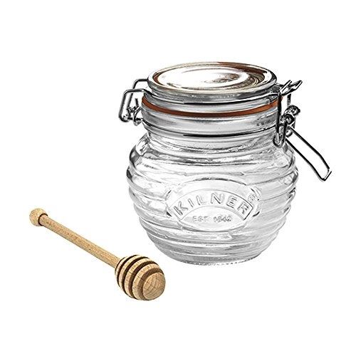 Kilner clip top pot miel avec cuillère à miel de verre de 350 ml - pot de rangement pour vintage service de petit déjeuner
