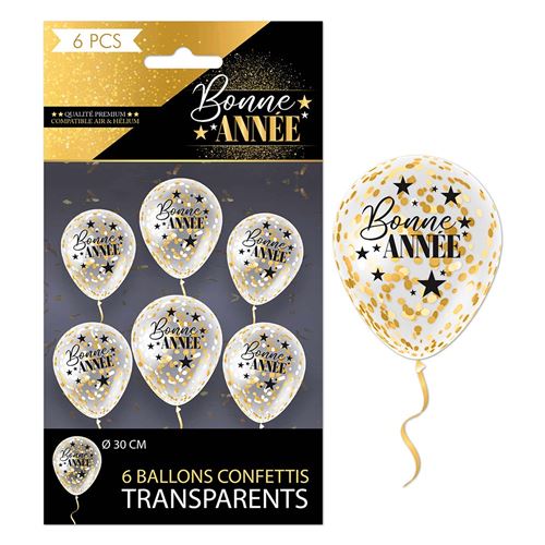 6 ballons latex bonne année avec confettis - Coloris : NoirCD5341