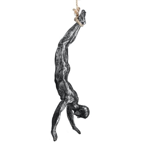 Homme Escalade Corde Argent Bronze Métal Mural Art Un Argent