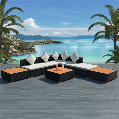 Vidaxl salon de jardin 8 pcs avec coussins r&eacute;sine tress&eacute;e noir 42756