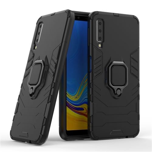 Coque en TPU porte-bague de protection contre le froid hybride noir pour votre Samsung Galaxy A7 (2018)