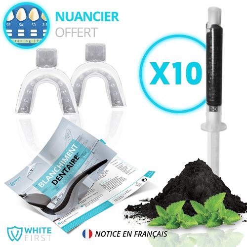 Kit blanchiment dents - 10 recharges gel blanchiments des dents parfum Charbon Actif & Menthe fraîche - White First