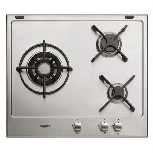 Whirlpool GM6342IX - Table de cuisson au gaz - 3 plaques de cuisson - Niche - largeur : 56 cm - profondeur : 48 cm - acier inoxydable - acier inoxydable