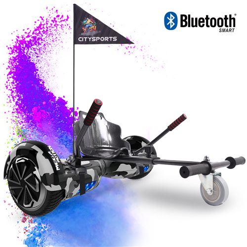 Mega Motion Pack de Hoverboard 6.5 Pouces Camouflage et hoverkart noir,Gyropode, Skateboard électrique Bluetooth Robuste