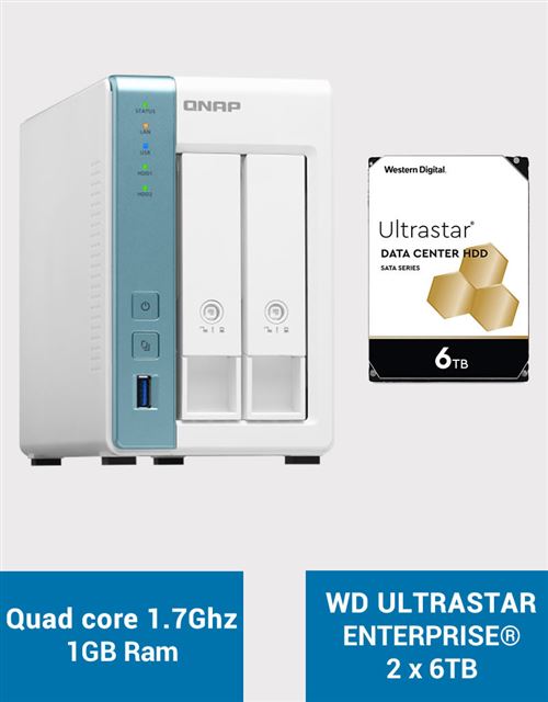 QNAP TS-231K Serveur NAS WD ULTRASTAR ENTERPRISE 12To (2x6To)