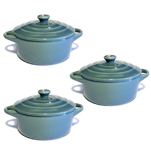Lot de 3 mini cocottes grises double poignée avec couvercle Hobby Cook