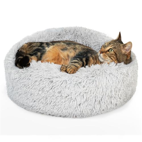 Coussin rond pour chat 50 cm panier gris peluche ultra doux