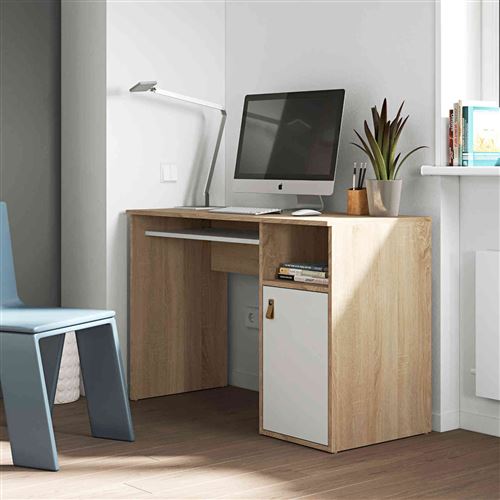 Bureau 1 niche 1 porte en bois naturel et blanc - BU6025