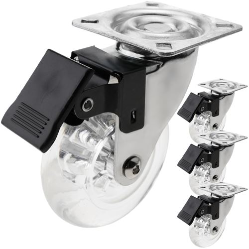 Roulettes pivotantes roue industrielle en polyuréthane et PVC transparent avec frein 75 mm 4-pack