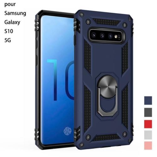Coque Samsung Galaxy S10 5G ,(Bleu foncé) Housse double PC + TPU avec anneau de support Cover pour Samsung S10 5G