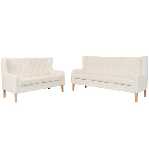 Vidaxl Blanc Ensemble De Canapés 2 Pcs Tissu Crème