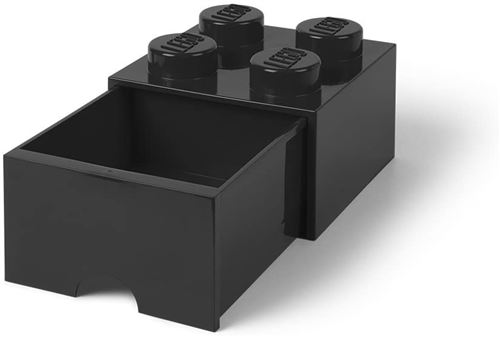Brique noire de rangement LEGO&reg; &agrave; tiroir et &agrave; 4 tenons
