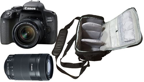 Canon EOS 800D + EF-S 18-55mm STM + EF-S 55-250mm STM + bolso de la cámara profesional
