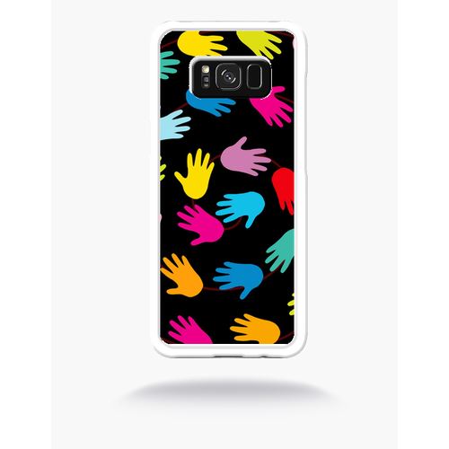 Coque Main Multicolor Sur Fond Noir Compatible Samsung S8 Bord Transparent