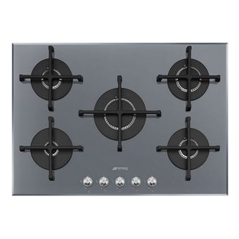 Smeg Elite PV175S2 - Table de cuisson au gaz - 5 plaques de cuisson - Niche - largeur : 56 cm - profondeur : 48.2 cm - argent - avec cadre biseauté - verre argenté