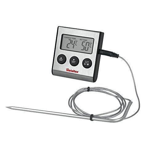 Metaltex thermomètre digital de cuisine avec sonde et minuteur, acier inoxydable, gris, 20 x 20 x 6 cm