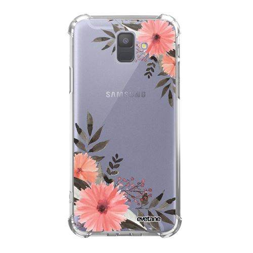 Coque pour Samsung Galaxy A6 2018 anti-choc souple angles renforcés transparente Fleurs roses [Evetane®]