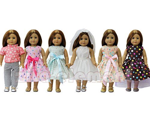 ZITA ELEMENT Doll Clothes- LOT 6 Daily Costumes Gown Clothes for American Doll Doll and other 18 inches Doll Clothes for Xmas Gift