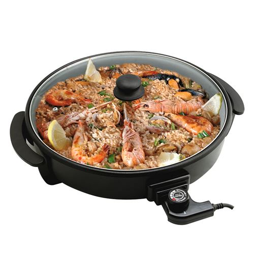 Grille électrique Sogo Paellera / Pizza-Pain, couvercle en verre - 42CM, 1500W