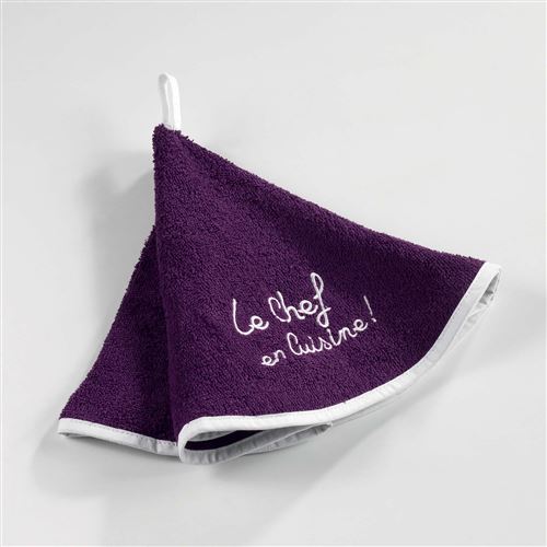 Essuie-main rond (0) 60 cm eponge brodee cuistot Prune