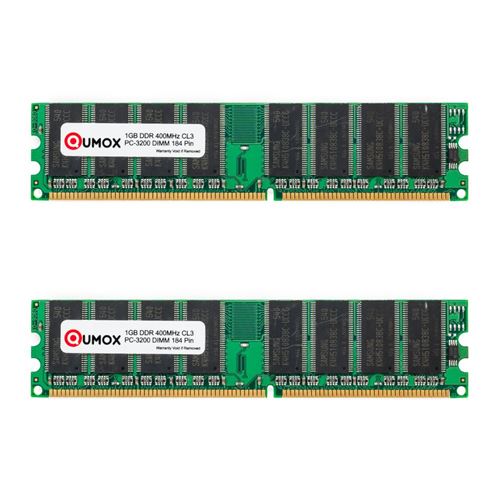 2pcs 1Go DDR 400MHz PC-3200 (184 broches) DIMM mémoire Qumox pour ordinateur de bureau