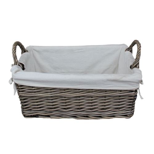 Petit Shallow Doublé de lavage antique panier en osier de stockage