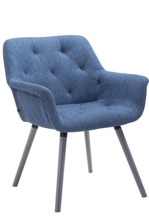 Chaise de Salle à manger Cassidy en Tissu - Chaise de coiffeuse chic avec accoudoirs - Piètement Bois de Hêtre Gris - Couleur Bleu