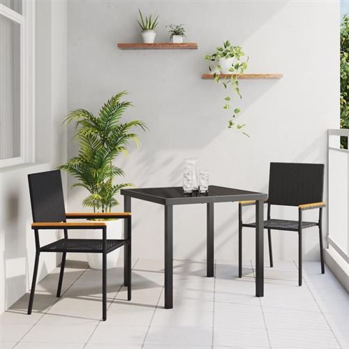 Vidaxl Noir Chaises De Jardin Empilables Avec Coussins - Set De 2 Pièces En Rattan Poly 42006825 - Image 3
