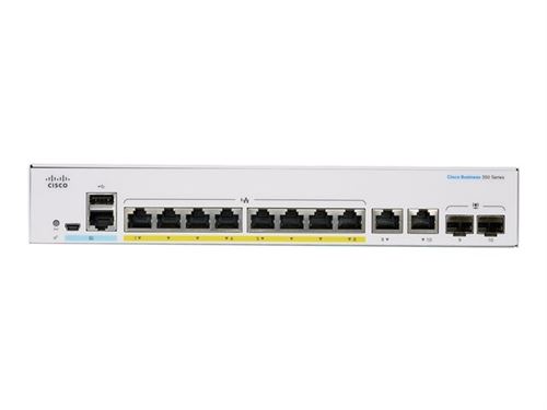 Cisco Business 350 Series 350-8Fp-2G - Commutateur - C3 - Géré - 8 X 10/100/1000 (Poe+) + 2 X Combo Gigabit Ethernet / Sfp Gigabit - Montable Sur Rack - Poe+ (120 W)
