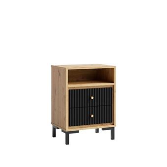 PARII Table de chevet nuit 2 tiroirs 58x68 cm en bois design contemporain Noir mat - 1
