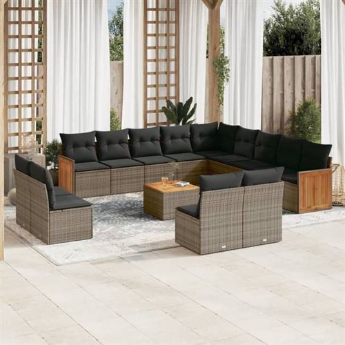  Vidaxl Salon De Jardin Avec Coussins 14 Pcs Gris R&eacute;sine Tress&eacute;e