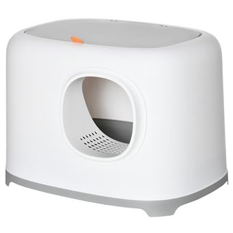 Maison de toilette litière pour chat - porte, couvercle ouvrant - pelle incluse - blanc gris clair - 1