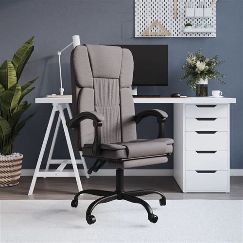 vidaXL Fauteuil Inclinable de Bureau Siège Inclinable Chaise d'Ordinateur Dossier et Repose-pied Réglables Meuble de Bureau Intérieur Taupe Tissu