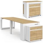 Table buffet extensible ORLANDO 14 personnes 285 cm - Bois panneau de particule blanc façon hêtre avec 5 rallonges