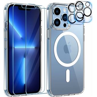 Pack Accessoires IPhone Magsafe : Coque Silicone Transparente + Verre Trempé + Protection Caméra