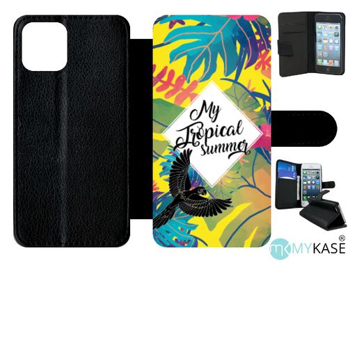 Etui My-Kase pour iPhone 11 Pro - my tropical summer fond jaune - Simili-cuir Noir