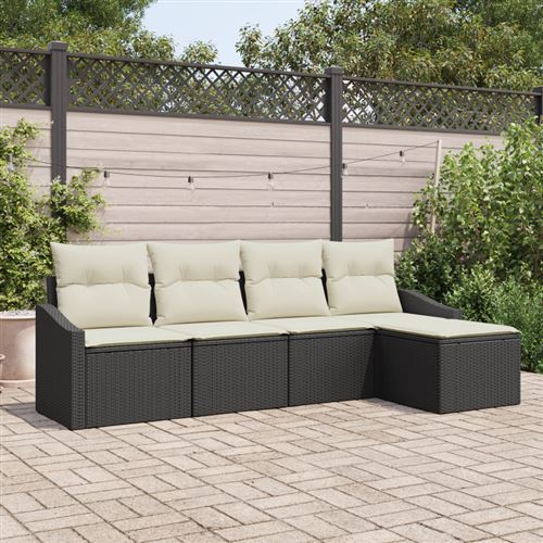 Non Communiqué Noir Ensemble De Canapé De Jardin De 5 Pièces Avec Coussins Poly Rattan