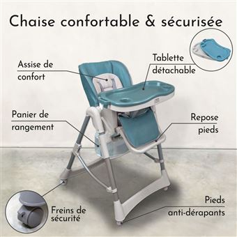 Chaise Haute Enfant Monsieur Bébé «Délice» - Réglable Hauteur Et Tablette Jusqu'à 15kg
